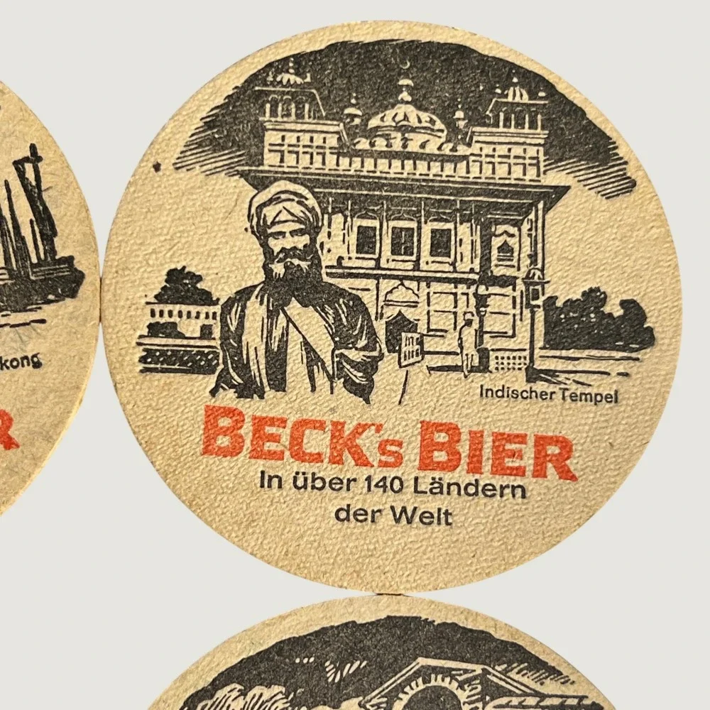 Beck's Bier Vintage Beer Coasters Set of 4 Tan World Landmarks German Barware